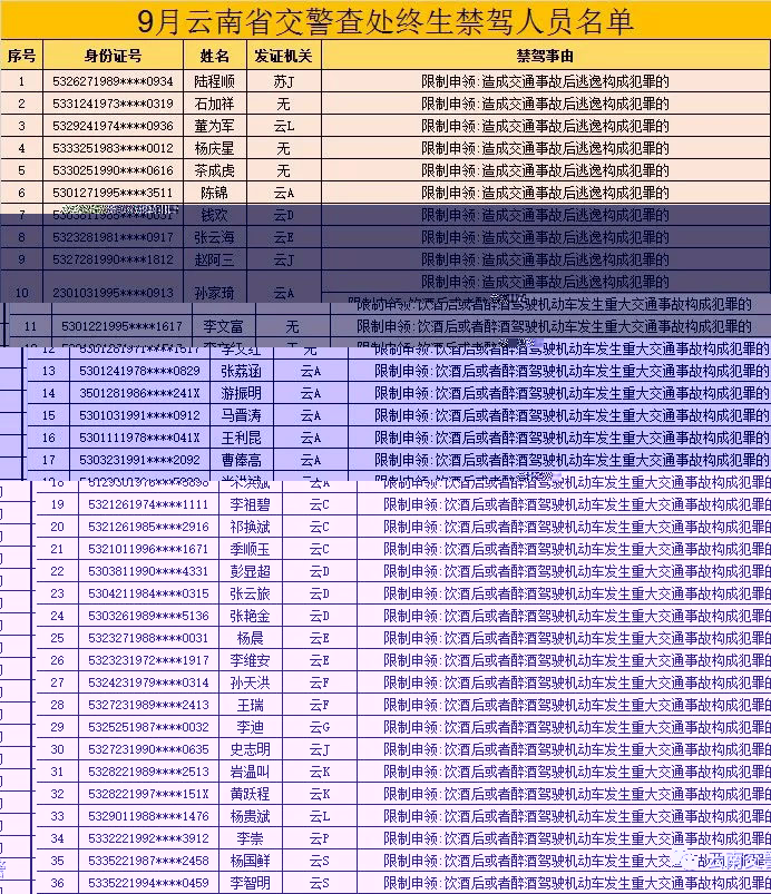 云南省38人終生禁駕名單，大多數是交通事故后逃逸！
